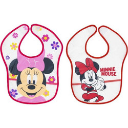 Interbaby Disney Minnie Σετ Αδιάβροχες Σαλιάρες Πλαστικές με Αυτοκόλλητο Κόκκινη Φούξια 2τμχ