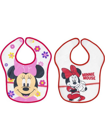Interbaby Disney Minnie Σετ Αδιάβροχες Σαλιάρες Πλαστικές με Αυτοκόλλητο Κόκκινη Φούξια 2τμχ