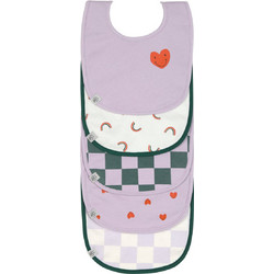 Laessig Happy Rascals Heart Σετ Αδιάβροχες Σαλιάρες από 100% Βαμβάκι με Αυτοκόλλητο 4m+ Λιλά Λευκή Πράσινη 5τμχ