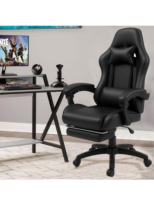 Bakaji Καρέκλα Gaming Δερματίνης με Υποπόδιο Μαύρη 02842905