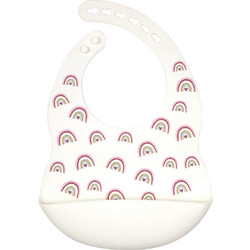 BabyCloud Rainbow Αδιάβροχη Σαλιάρα Σιλικόνης με Κουμπί & Τσέπη 4m+ Λευκή