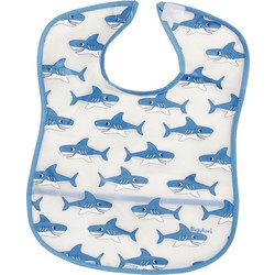 Playshoes Shark Αδιάβροχη Σαλιάρα Πλαστική με Αυτοκόλλητο & Τσέπη Λευκή Μπλε