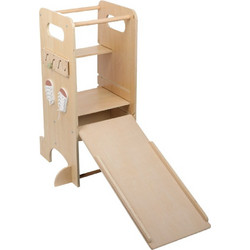 Moni Montessori Big Ben Πύργος Εκμάθησης 4 σε 1 με Πίνακα Ζωγραφικής Ξύλινος Μπεζ
