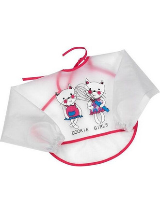 Fashy Little Stars Cats Αδιάβροχη Σαλιάρα Ποδιά Υφασμάτινη με Κορδόνι Τσέπη & Μανίκια Διαφανής Κόκκινη