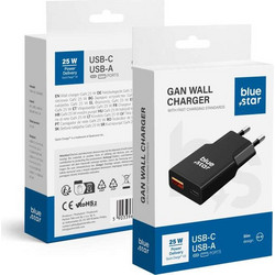 Blue Star Slim GaN Φορτιστής χωρίς Καλώδιο με Θύρα USB-A & Θύρα USB-C 25W Quick Charge 4.0 & Power Delivery