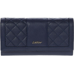 Lavor Μεγάλο Δερμάτινο Γυναικείο Πορτοφόλι RFID με Clip Navy Μπλε 1-6004