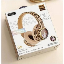 Gjby CA-059 Leopard Print Ασύρματα Bluetooth Παιδικά Ακουστικά On Ear Μπεζ