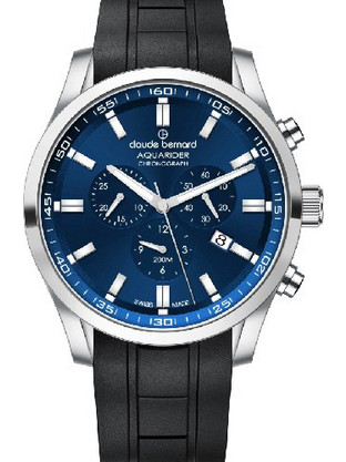 Claude Bernard Aquarider Ανδρικό Ρολόι Χρονογράφος με Μαύρο Καουτσούκ Λουράκι 102623CABUIN