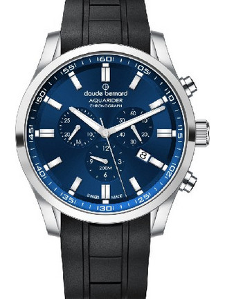 Claude Bernard Aquarider Ανδρικό Ρολόι Χρονογράφος με Μαύρο Καουτσούκ Λουράκι 102623CABUIN