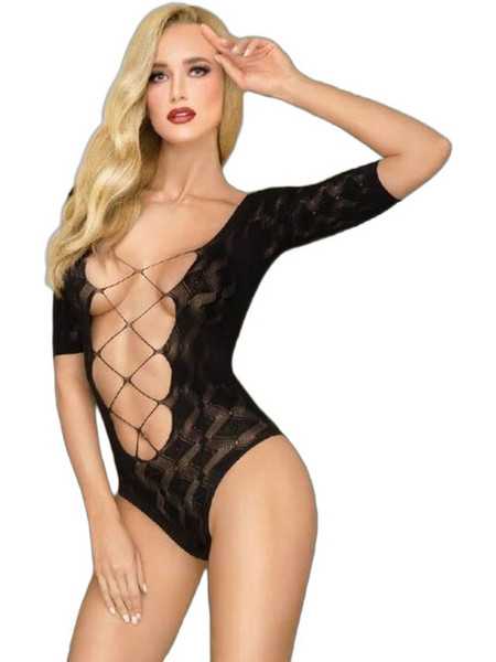 Penthouse Salute Me Sexy Κορμάκι String See Through με Δαντέλα Μαύρο D-231690