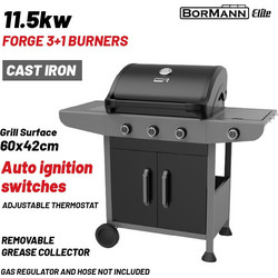 Bormann Elite Forge 3.1 BBQ6031 (084174) Φορητή Ψησταριά Υγραερίου με 3 Εστίες και Πλαϊνό Μάτι 11.5kW Επιφάνειας 60x42cm