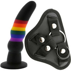 Dream Toys Colourful Love Harness Strap On με Dildo 18cm Μαύρο Πολύχρωμο