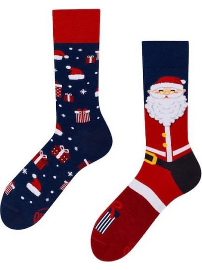 Many Mornings Santa Claus Χριστουγεννιάτικες Βαμβακερές Ανδρικές Κάλτσες Ψηλές Navy Μπλε