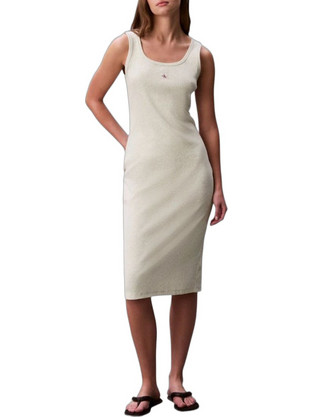 Calvin Klein Midi Καλοκαιρινό Καθημερινό Φόρεμα Ριπ Εκρού LV047F257G-P4P