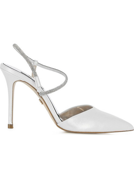 Guy Laroche Γόβες Slingback Δερμάτινες με Τακούνι Στιλέτο με Στρας Λευκές GL0000010996