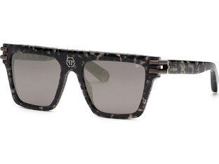 Philipp Plein SPP108V 56721X Ανδρικά Γυαλιά Ηλίου Τετράγωνα Κοκάλινα Μαύρα με Μαύρο Φακό