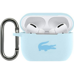 Lacoste Liquid Silicone Glossy Printing Logo Θήκη Σιλικόνης με Γάντζο για Apple AirPods Pro 1 Γαλάζια