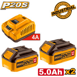 Ingco FBCPK2513E Σετ 2 Μπαταριών Εργαλείων Λιθίου 20V 5Ah FBLI2003 με Φορτιστή 20V FCLI20411E