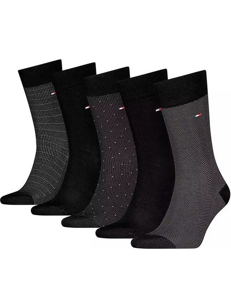 Tommy Hilfiger Ανδρικές Κάλτσες Ψηλές με Σχέδια Μαύρες 5Pack 701235374-002