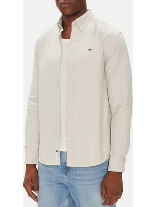 Tommy Jeans Ανδρικό Πουκάμισο Βαμβακερό Μακρυμάνικο Κανονική Γραμμή Μπεζ DM0DM21298-AES
