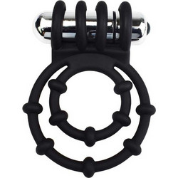 Loving Joy Rev-Rings Double Vibrating Cock Ring Ελαστικό Δαχτυλίδι Πέους Σιλικόνης με Δόνηση Μαύρο
