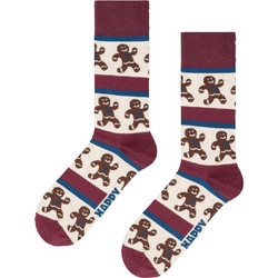 Happy Socks Gingerbread Stripe Χριστουγεννιάτικες Βαμβακερές Γυναικείες Κάλτσες Εκρού Καφέ P005320-1000