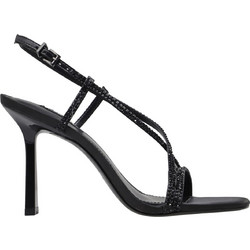 Nine West VALLANH2 Γυναικεία Πέδιλα Δερμάτινα Μαύρα με Λεπτό Ψηλό Τακούνι και Στρας 01-001
