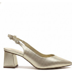 Menbur Γόβες Slingback Δερμάτινες με Χοντρό Χαμηλό Τακούνι Χρυσές 74200
