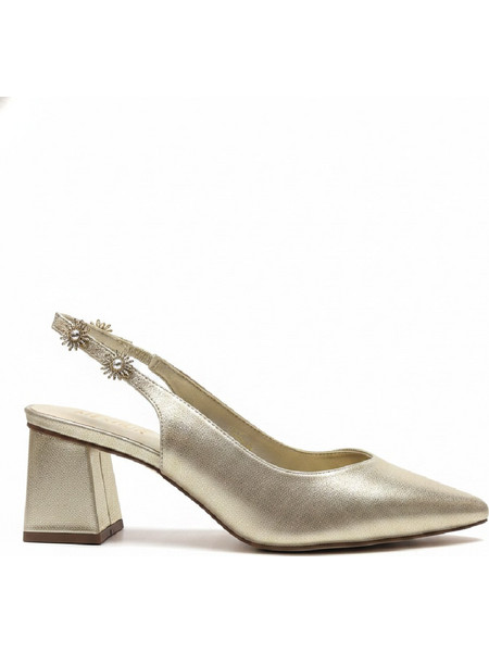 Menbur Γόβες Slingback Δερμάτινες με Χοντρό Χαμηλό Τακούνι Χρυσές 74200