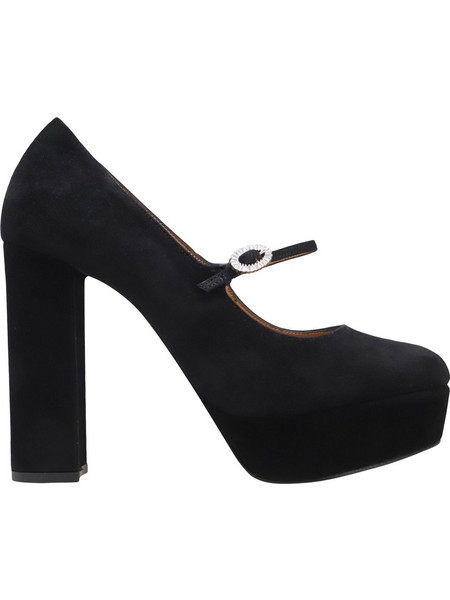 KALOGIROU Xristina Γόβες Suede με Χοντρό Ψηλό Τακούνι Μπαρέτα & Φιάπα Μαύρες