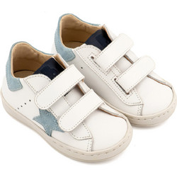 Babywalker Βαπτιστικά Sneakers για Αγόρι Δερμάτινα Ανατομικά Λευκά Γαλάζια EXC5316