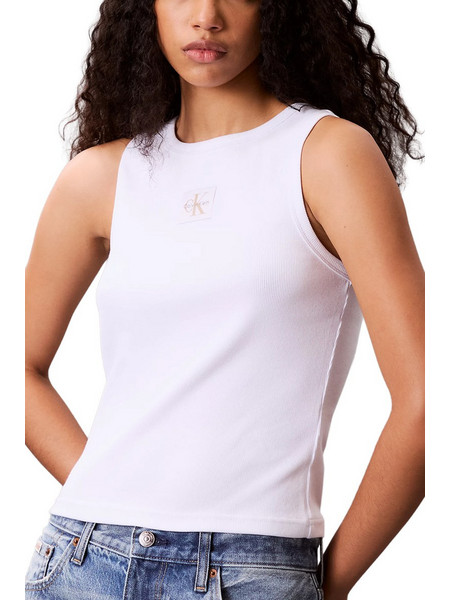 Calvin Klein Γυναικείο Καλοκαιρινό Crop Top Ριπ Λευκό LV047C201G-YAA