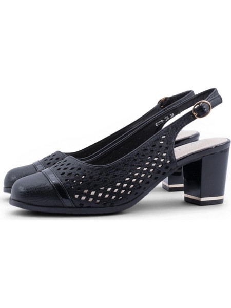 B-Soft Γόβες Slingback Δερμάτινες με Χοντρό Χαμηλό Τακούνι Μαύρες 41-8609-59