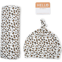 Lulujo Σετ Δώρου για Νεογέννητο Κορίτσι Hello World Leopard Λευκό 2τμχ