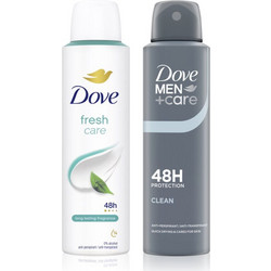 Dove Men Care Antiperspirant Deodorant Spray 150ml + Women Fresh Care Antiperspirant Deodorant Spray 150ml