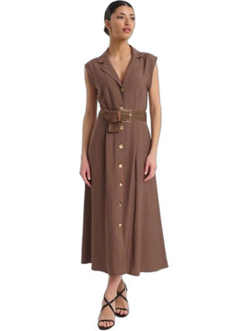 Fibes Fashion Midi Καλοκαιρινό Καθημερινό Φόρεμα Καφέ 05-9546