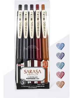 Zebra Sarasa Clip Vintage II Σετ Στυλό Gel 0.5mm Πολύχρωμο 5τμχ ZB-69421