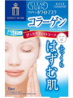 Kose Clear Turn White Collagen Sheet Μάσκα Προσώπου για Λάμψη με Κολλαγόνο 5τμχ