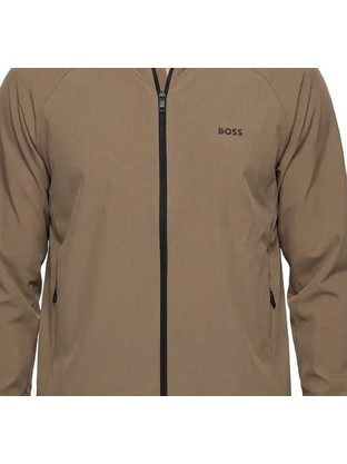 Hugo Boss Ανδρική Ζακέτα Φούτερ με Κουκούλα και Φερμουάρ Καφέ 50542451-334