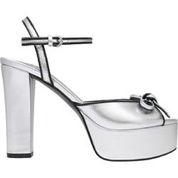Nine West NESSLE3 Γυναικεία Πέδιλα Δερμάτινα Ασημί με Χοντρό Ψηλό Τακούνι και Φιάπα 40-40