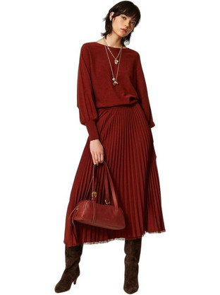 TWINSET Midi Καθημερινό Φόρεμα Πλεκτό Μπορντό 262TP3250-06501