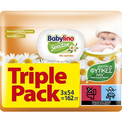 Babylino Chamomile Μωρομάντηλα Χωρίς Οινόπνευμα & Parabens με Χαμομήλι 3x54τμχ