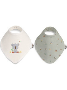 Interbaby Granja Koala Σετ Σαλιάρες Μπαντάνα Υφασμάτινες με Κουμπί Λευκή Πράσινο Mint 2τμχ