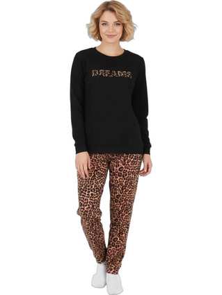 Dreams Σετ Γυναικείες Πιτζάμες Χειμωνιάτικες Βαμβακερές Μαύρες Καφέ 2677103