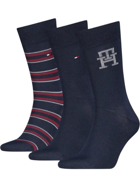 Tommy Hilfiger Ανδρικές Κάλτσες Ψηλές με Σχέδια Navy Μπλε 3Pack 701241159-001