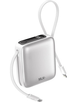 MLK+ LX17 Power Bank 10000mAh 22.5W με Ενσωματωμένα Καλώδια USB-C & Lightning Silver
