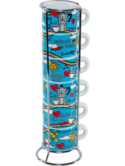 Bialetti Σετ Φλιτζάνια Espresso & Ελληνικού Καφέ Πορσελάνης Πολύχρωμα 6τμχ CIAOITA03