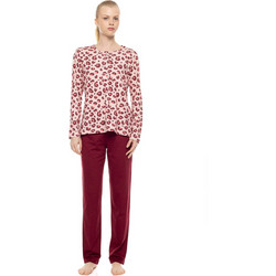 Pink Label Wild Rose Leo Σετ Γυναικείες Πιτζάμες Χειμωνιάτικες Βαμβακερές Σομόν Μπορντό W1970