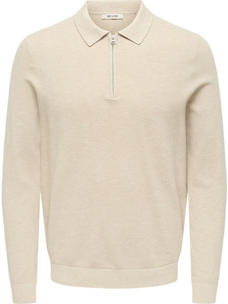 Only & Sons Ανδρική Μπλούζα Polo Μακρυμάνικη Μπεζ 22039921