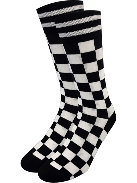 NODO Chess Checkerboard Βαμβακερές Ανδρικές Κάλτσες Ψηλές Λευκές S16589